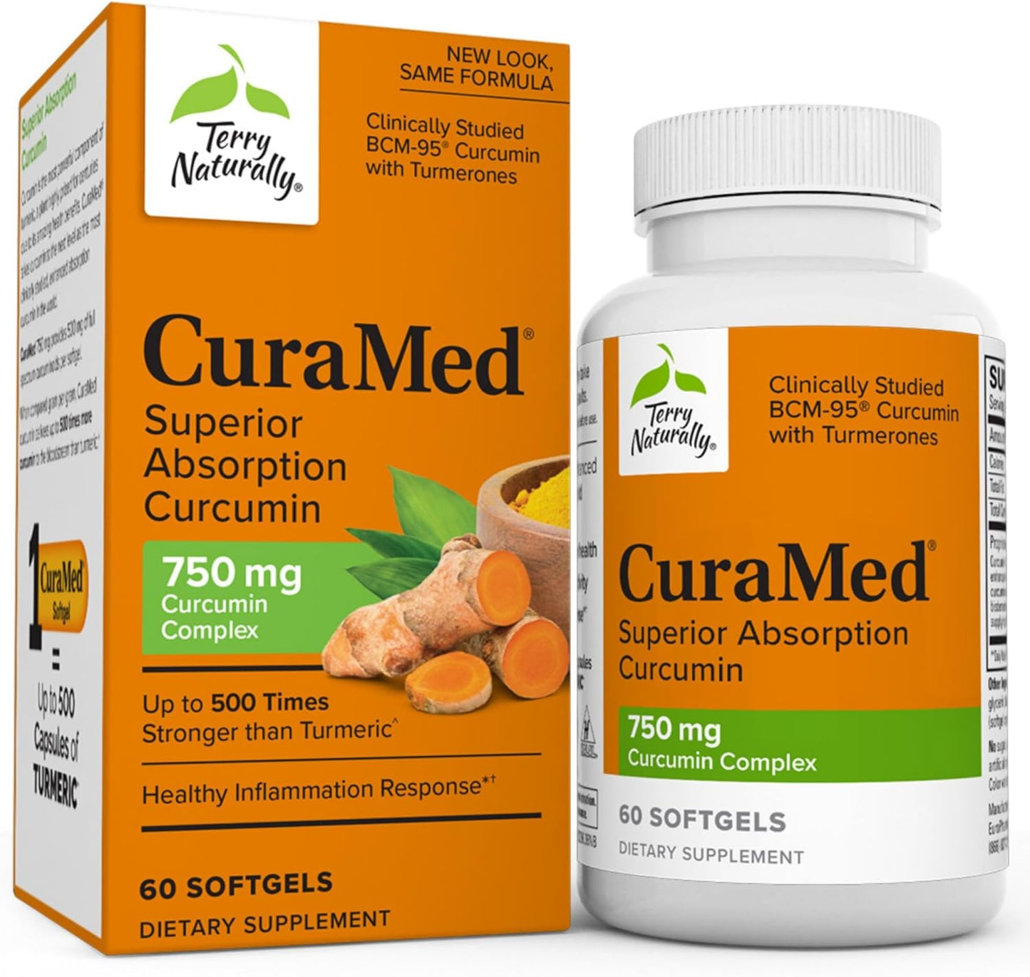 Terry Naturally CuraMed 750 mg Curcumin Complex - 90 Softgels - Superior Absorption BCM-95 - Non-GMO, Gluten Free, Halal - 90 Servings