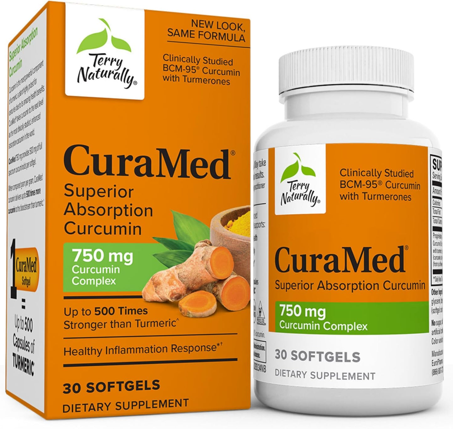 Terry Naturally CuraMed 750 mg Curcumin Complex - 90 Softgels - Superior Absorption BCM-95 - Non-GMO, Gluten Free, Halal - 90 Servings